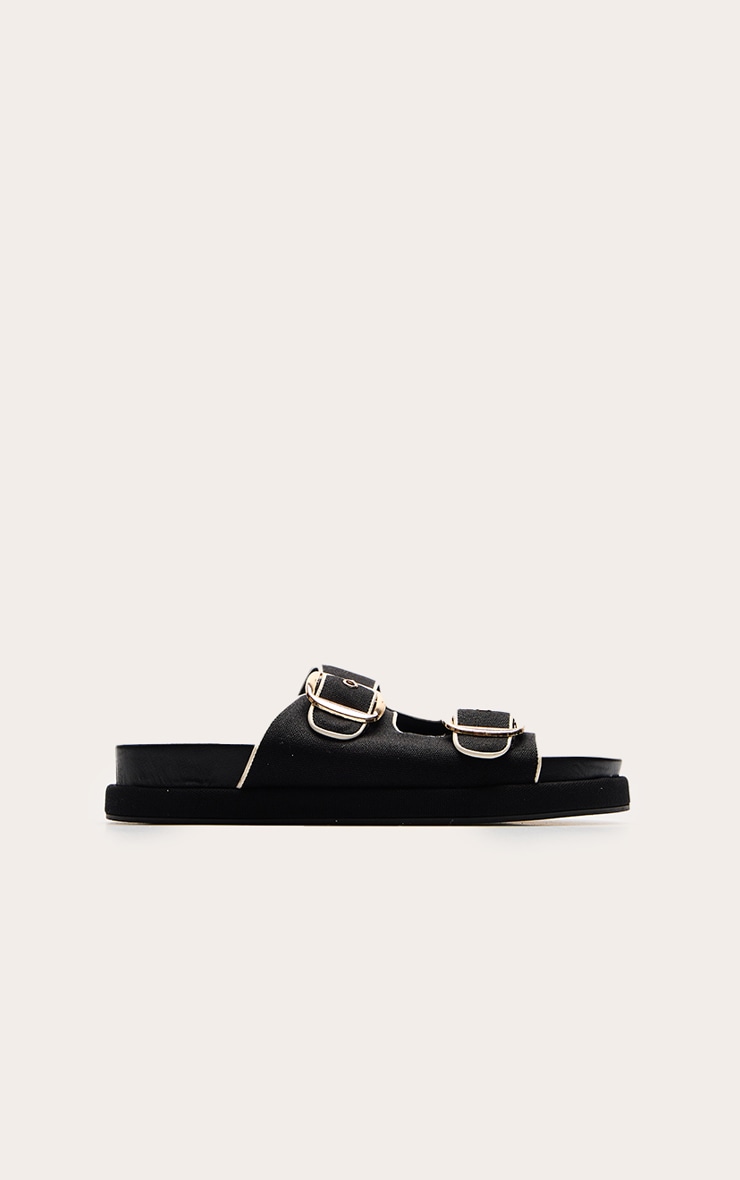 Black Contrast Woven Buckle Footbed Sandals image 2