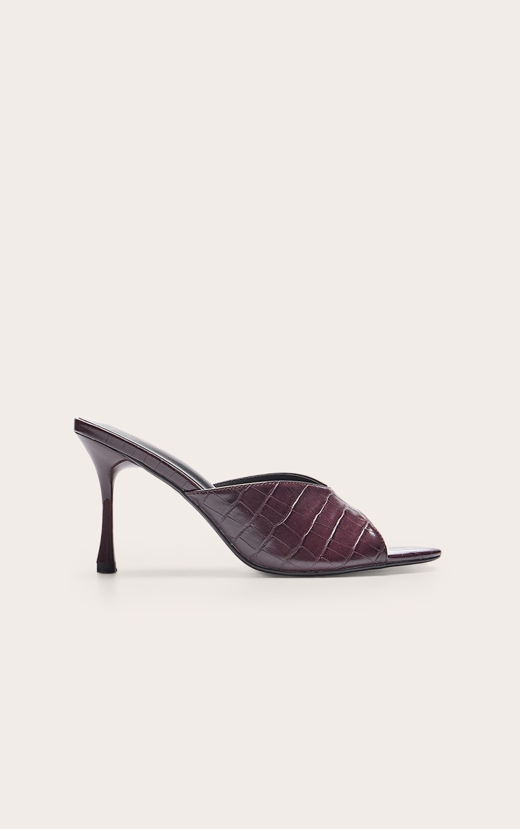Plum Croc PU Heeled Mules image 2