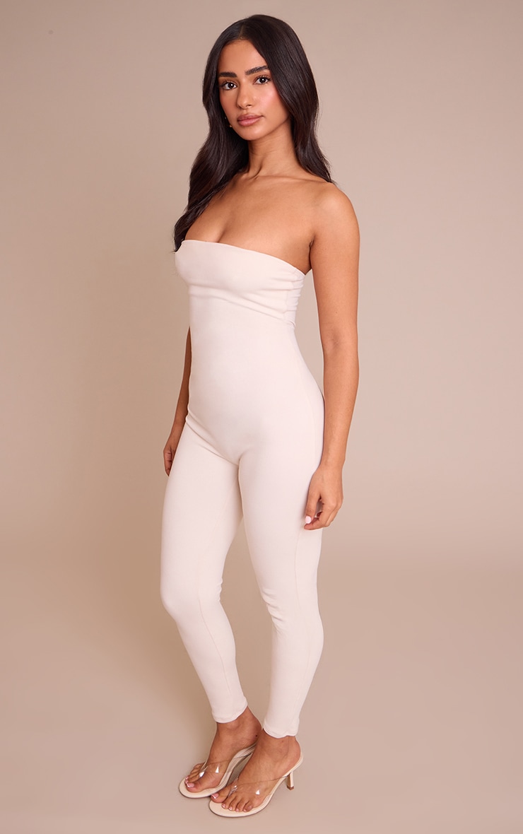 Petite Cream Contour Jersey Fitted Bandeau Jumpsuit image 3