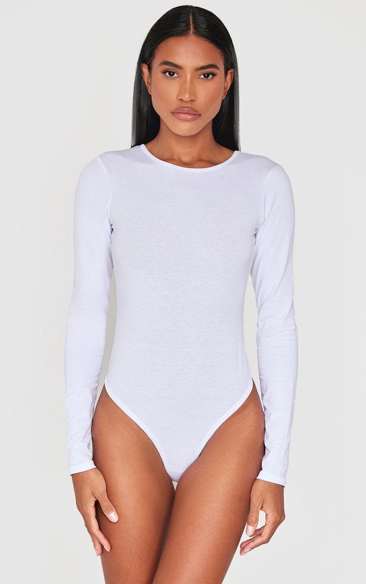 Basic White Cotton Blend Crew Neck Bodysuit image 2