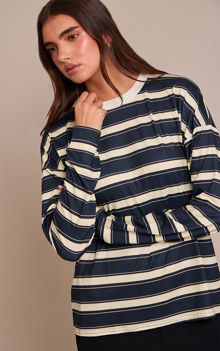 Navy Stripe Crew Neck Long Sleeve Top image 4