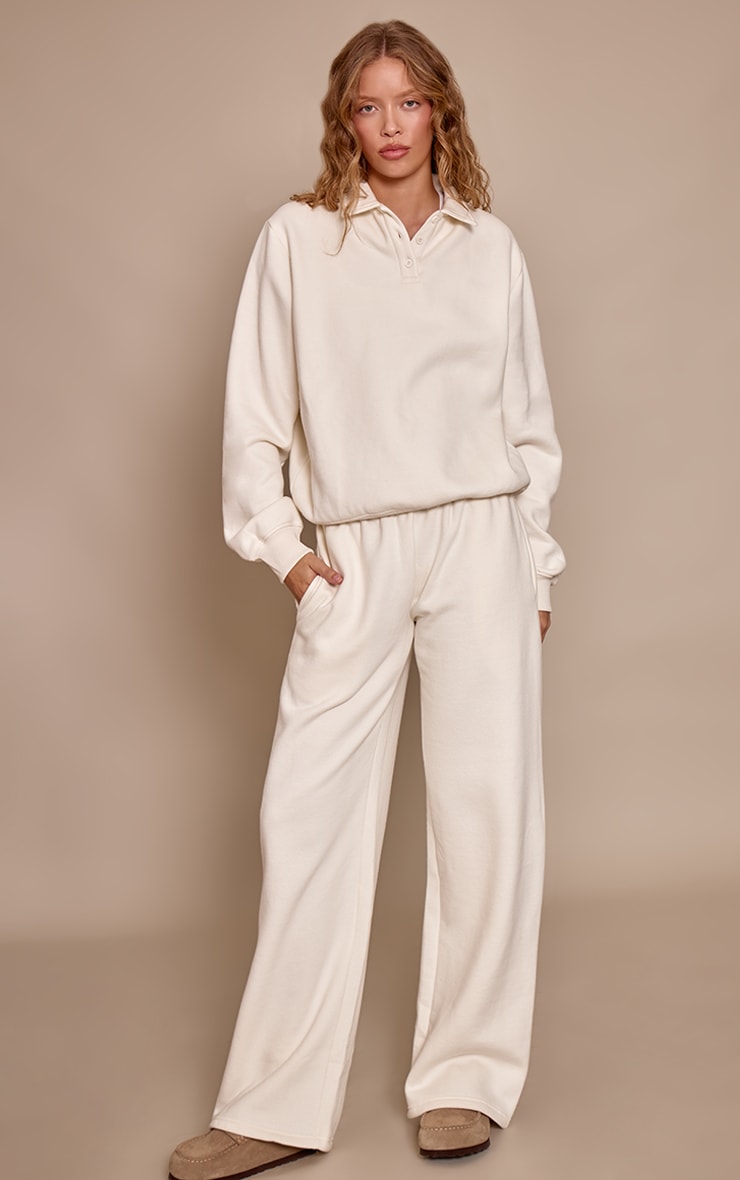 Cream Cotton Fleece Straight Leg Sweatpants