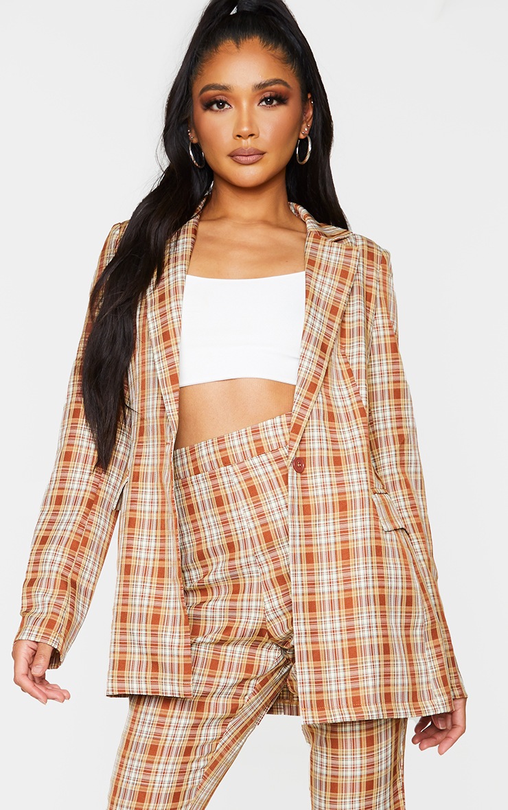 Multi Check Print Pinched Waist Blazer