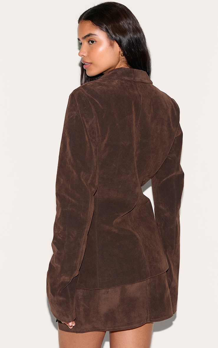 Tall Deep Chocolate Faux Suede Cinched Blazer image 2