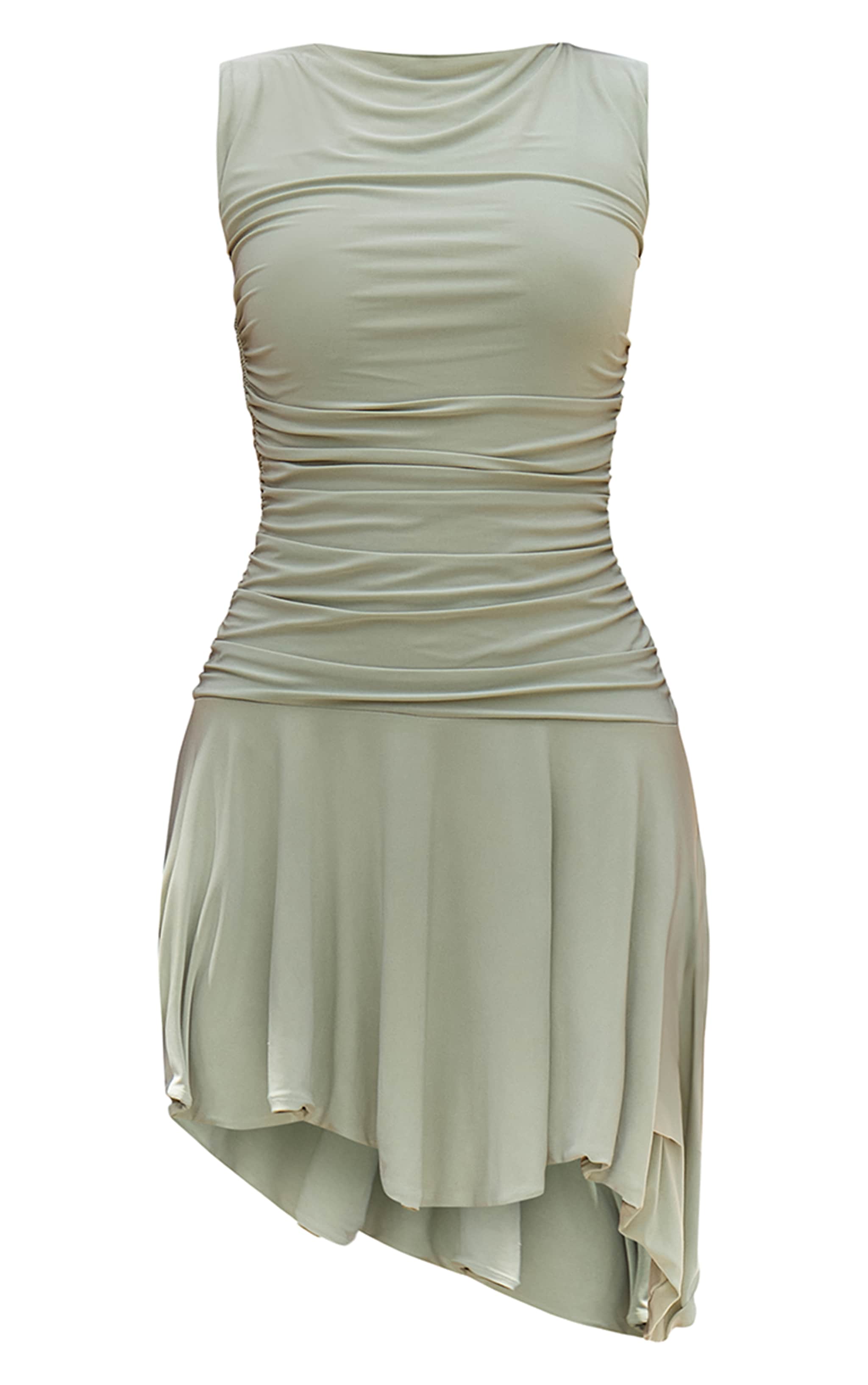 Mint Green Slinky Ruched Detail Asymmetric Mini Dress image 5