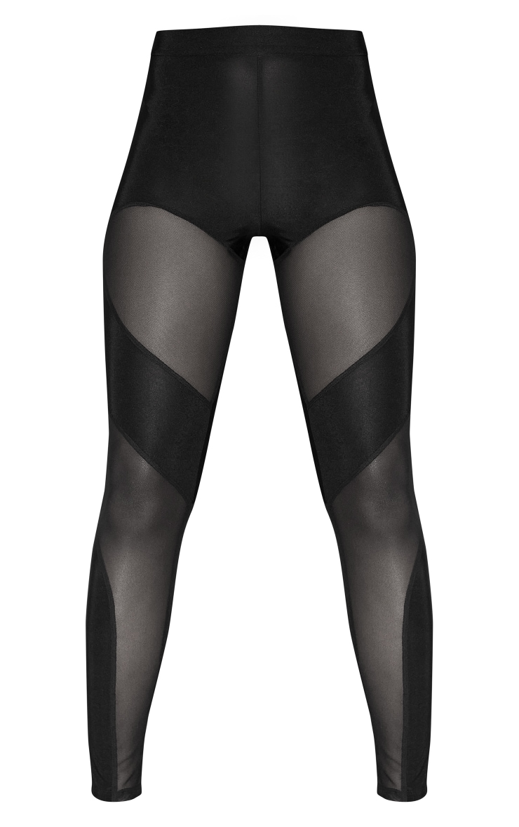 Black Mesh Panel Disco Slinky Leggings image 5