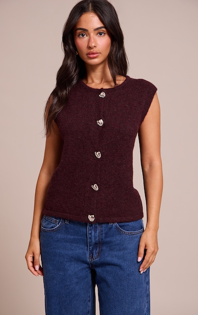 Petite Burgundy Button Up Knitted Vest