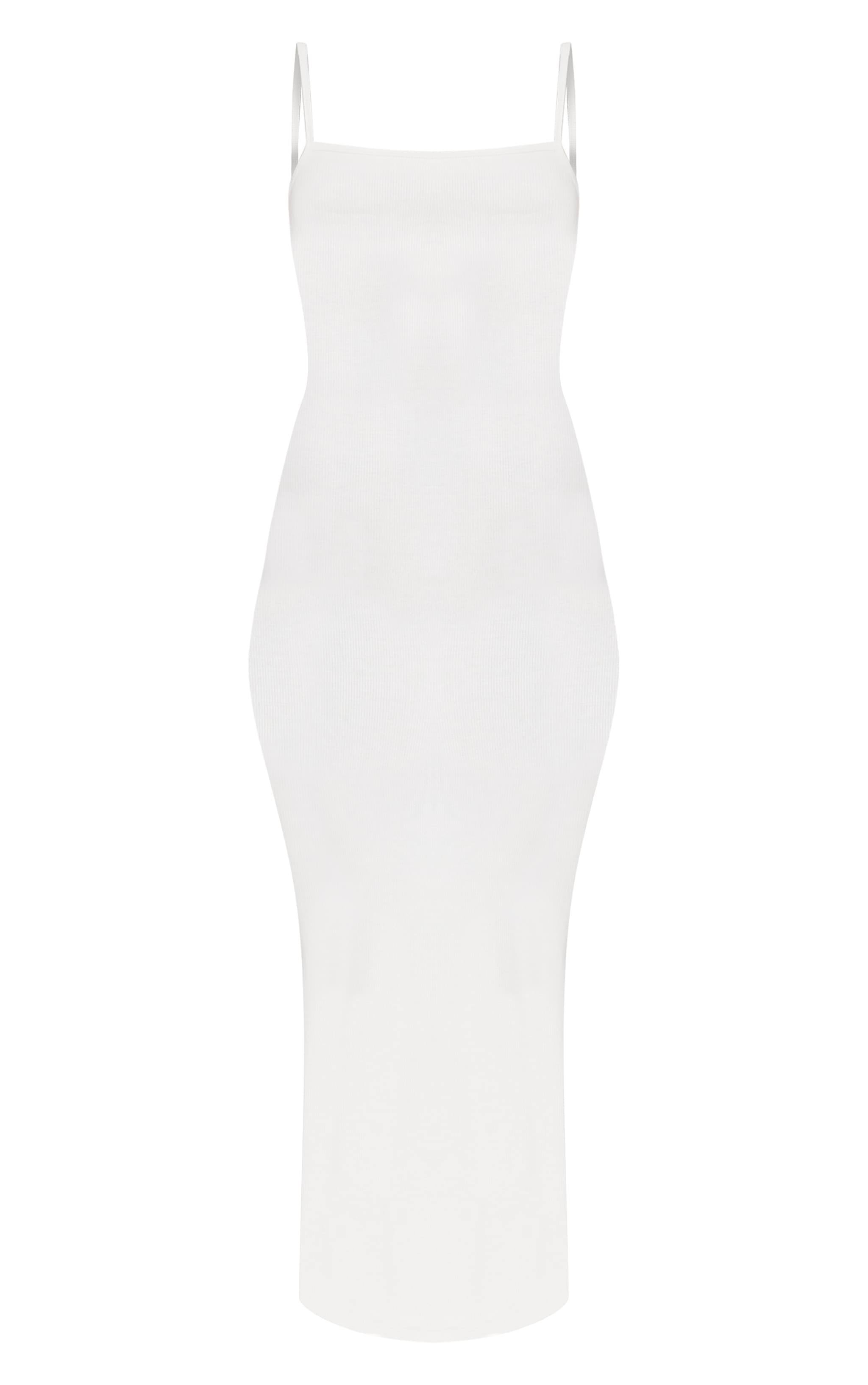 Robe longue douce côtelée crème à bretelles fines image 5