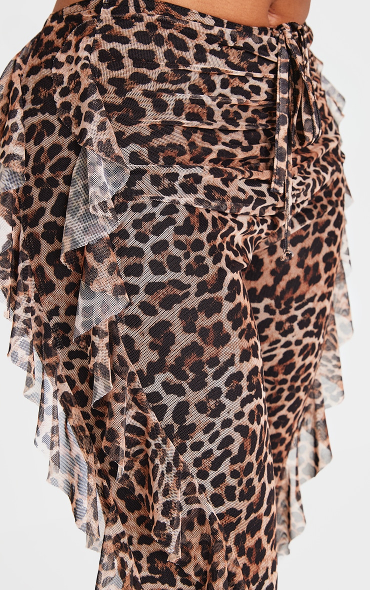 Shape Leopard Print Frill Flared Strappy Waist Pants image 4