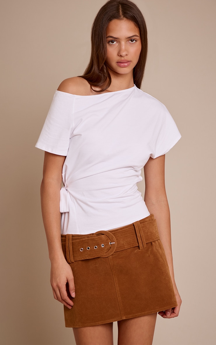 Camel Faux Suede Belt Mini Skirt image 4