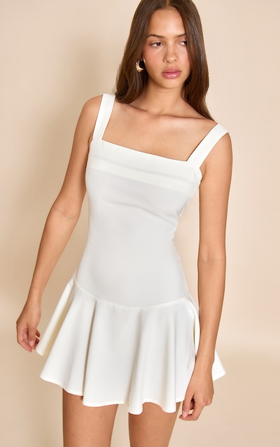 Cream Tailored Woven Scoop Back Shift Dress