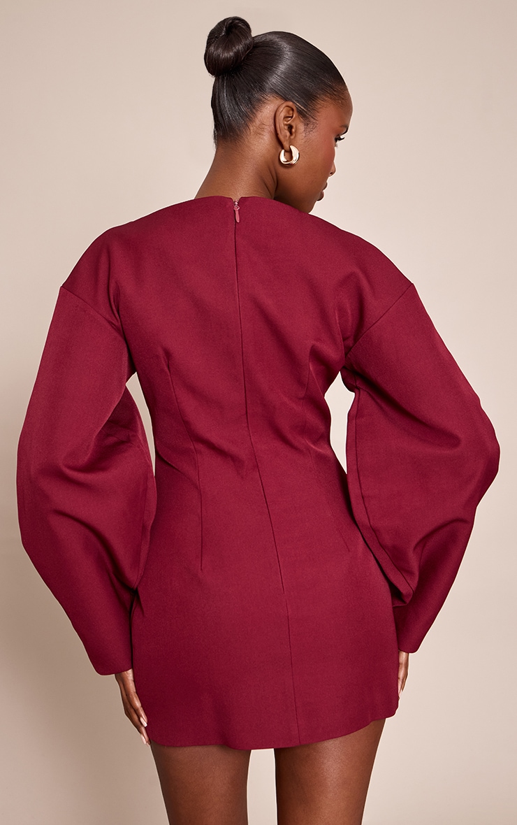 Burgundy Cocoon Sleeve Cinched Waist Blazer Dress image 2