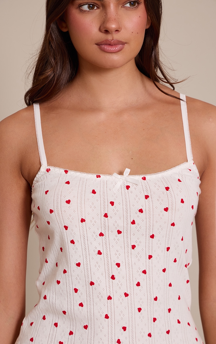 Red Heart Print Pointelle Strappy Cami Top image 4