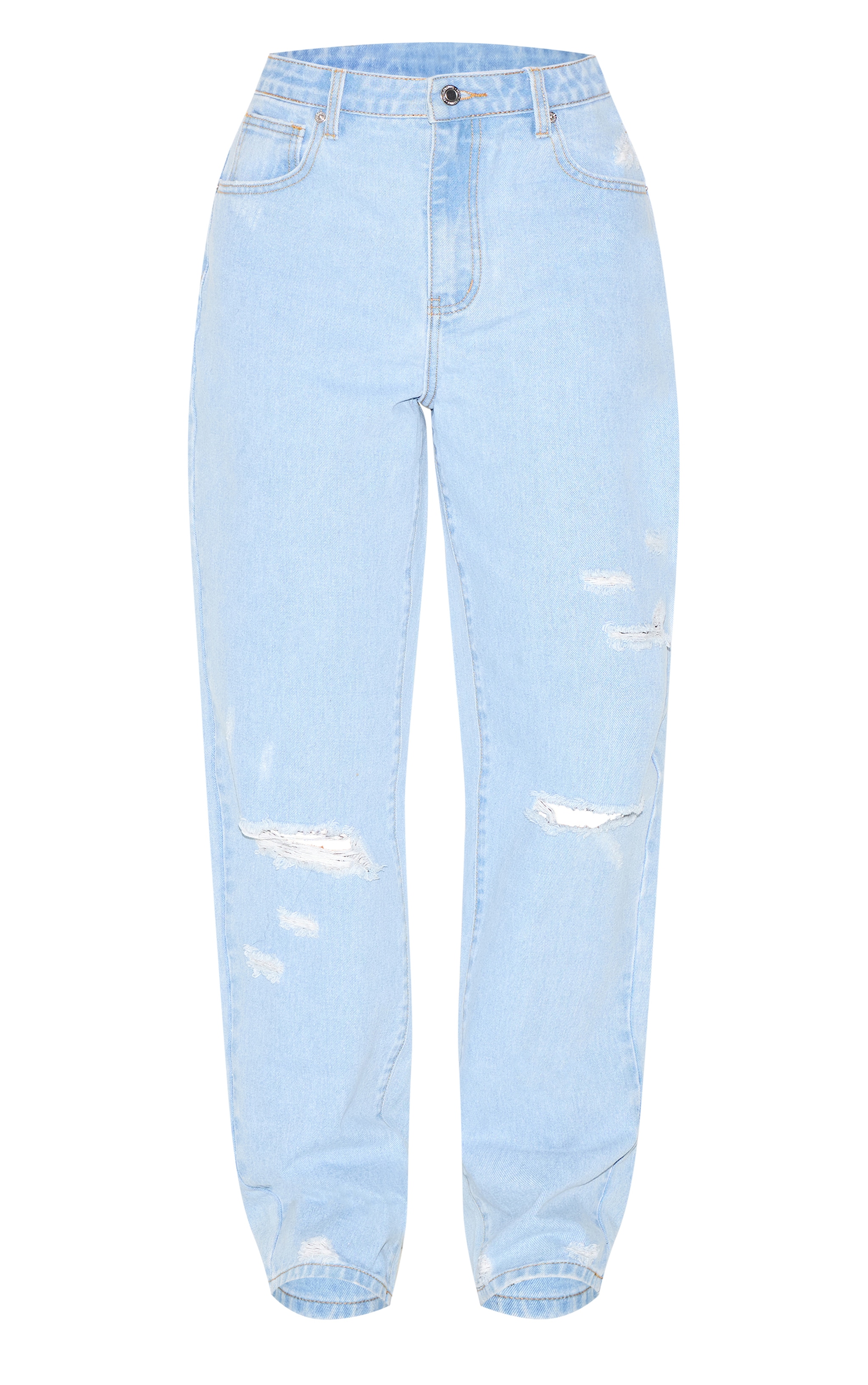 Light Blue Wash Distressed Style Boyfriend Jeans image 5