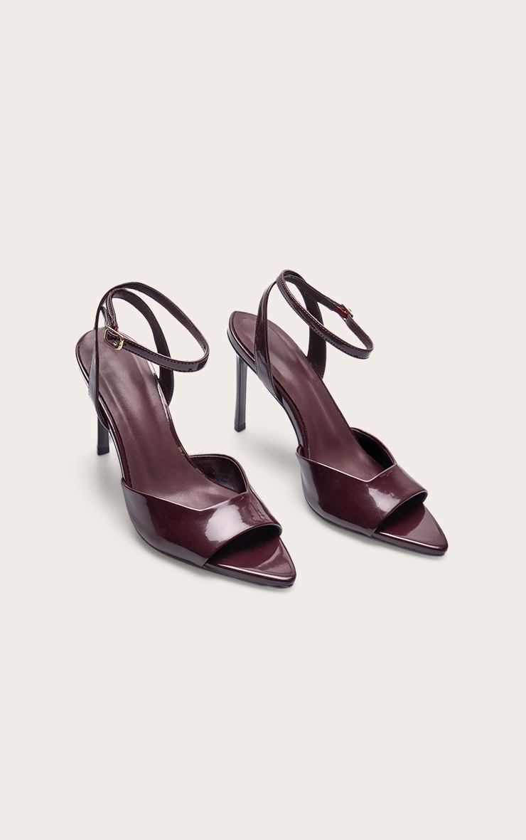 Oxblood Point Toe Vamp Strap High Stiletto Heeled Sandals image 3