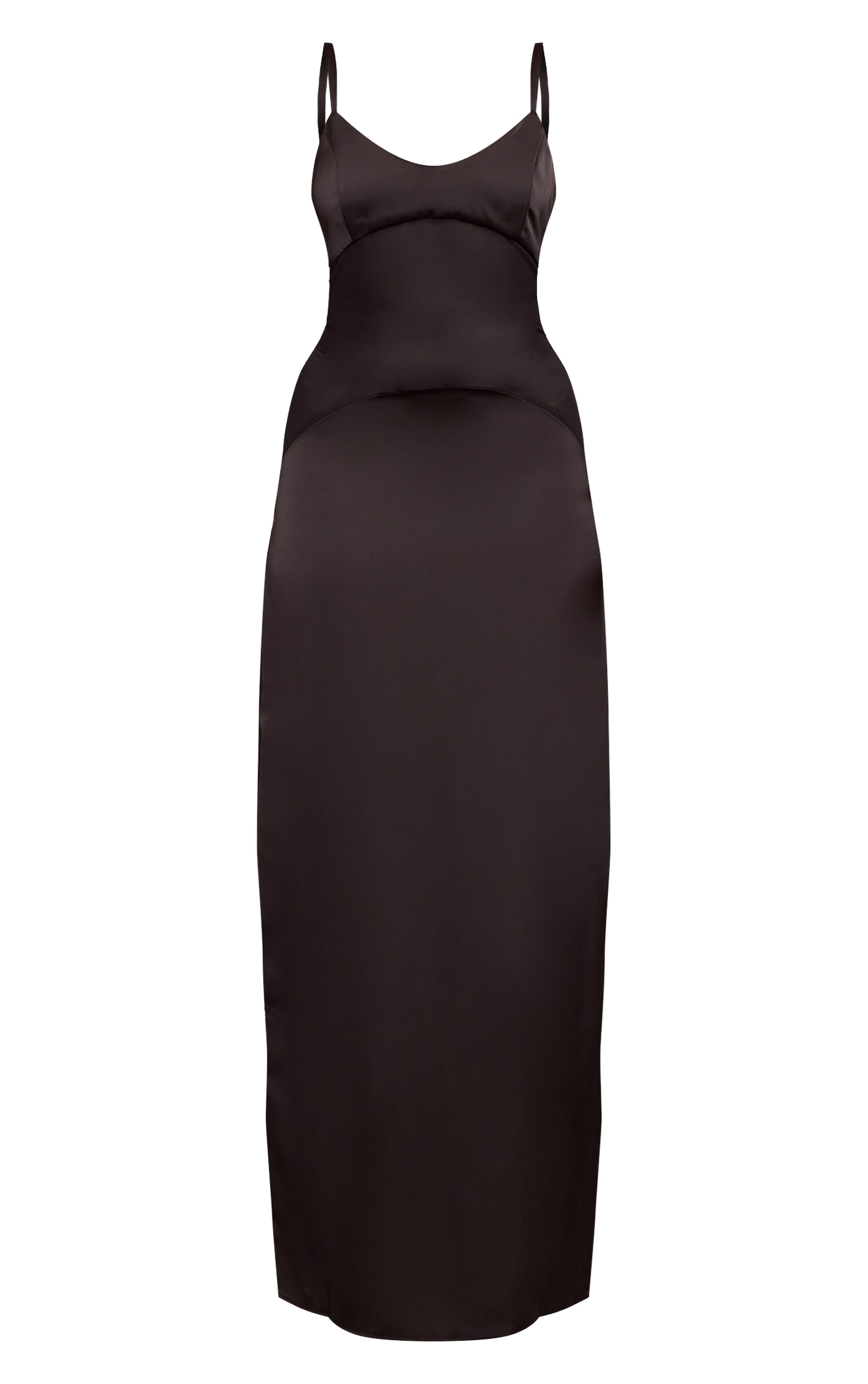 Black Satin Scoop Neck Mesh Detail Maxi Dress image 5