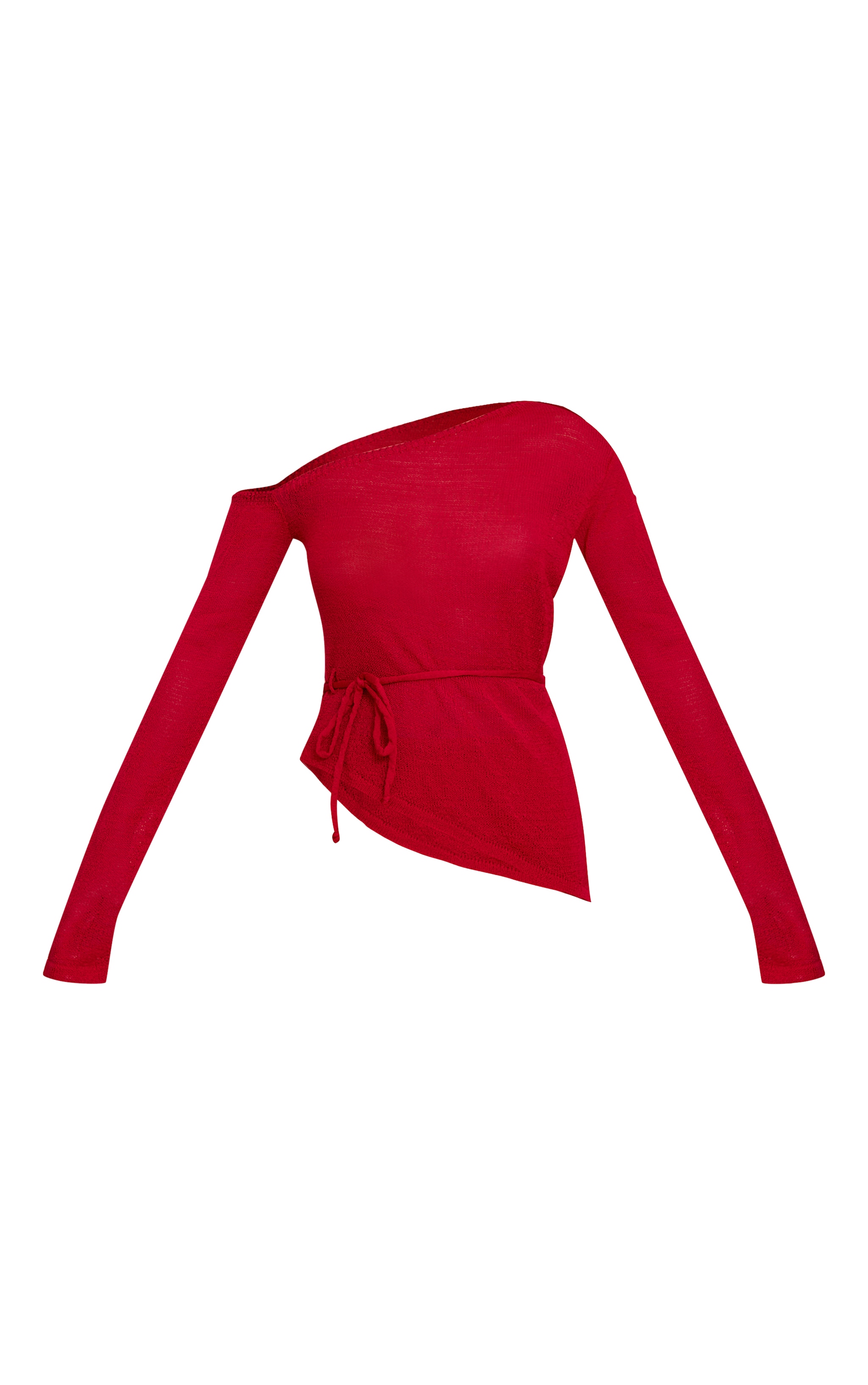 Red Asymmetric Belted Filigree Top image 5