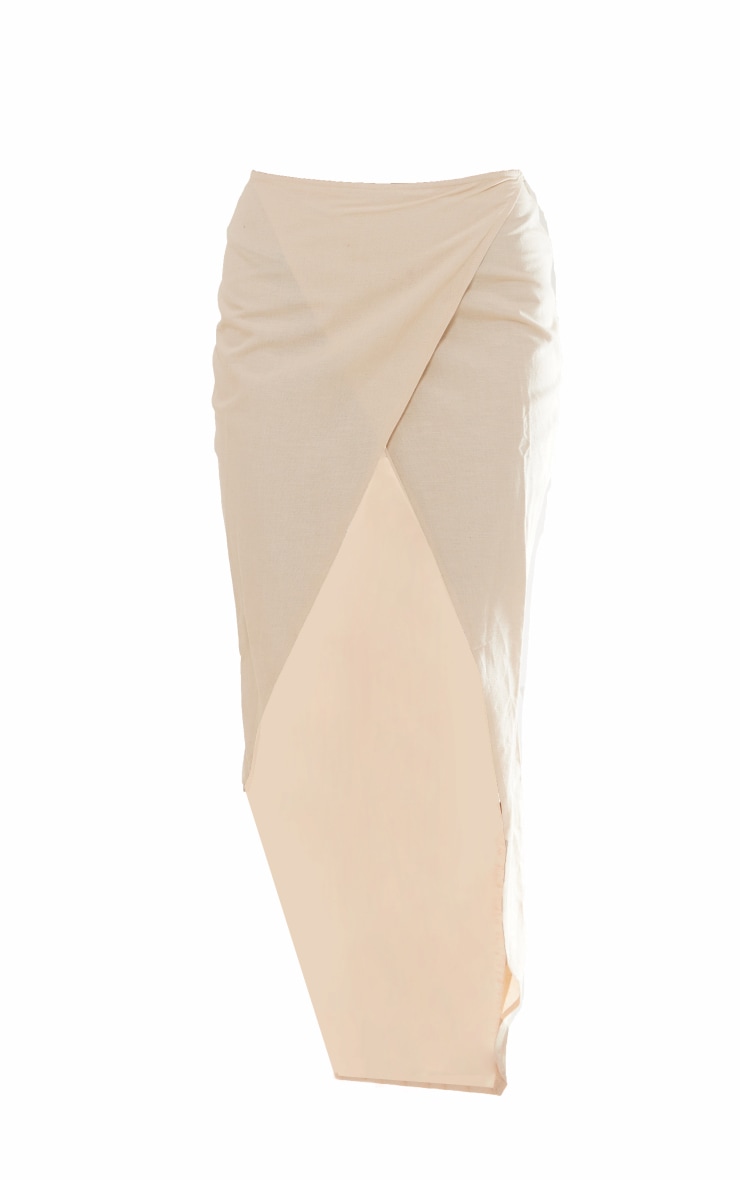 Stone Linen Look Wrap Front Maxi Skirt image 5