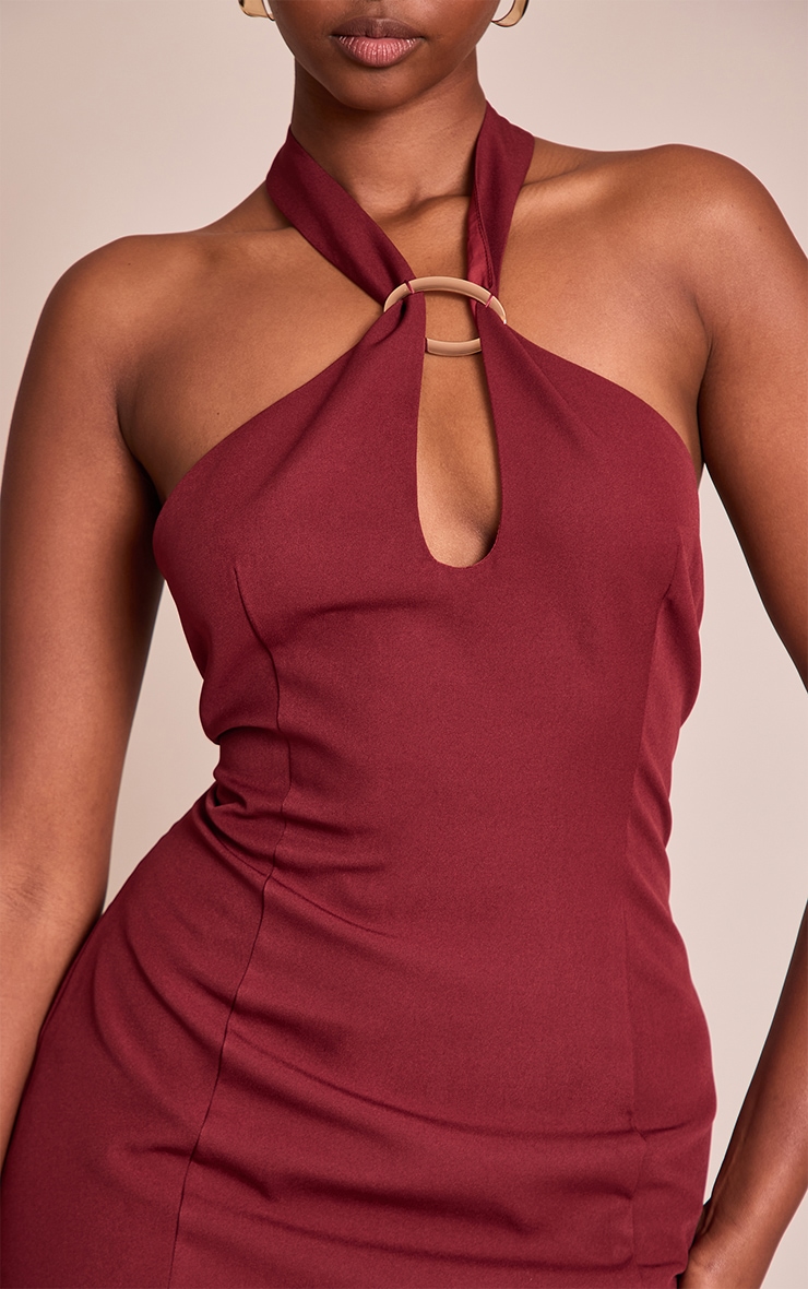 Burgundy Woven Trim Detail Mini Dress image 4