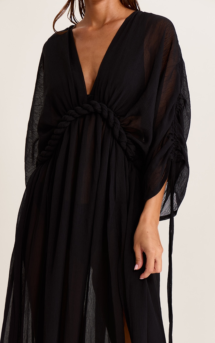 Robe de plage bohème en mousseline de soie texturée noire à détail torsadé image 4