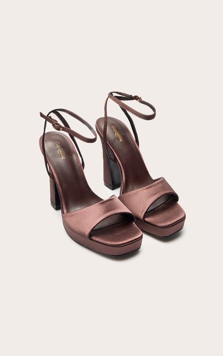 Chocolate Satin Platform Chunky Heeled Sandals image 5