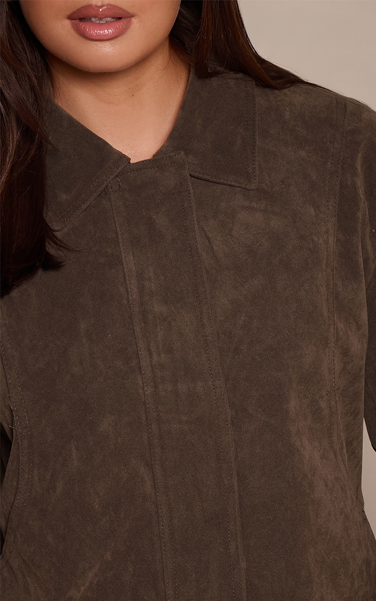 Khaki Faux Suede Concealed Placket Bomber Jacket image 4