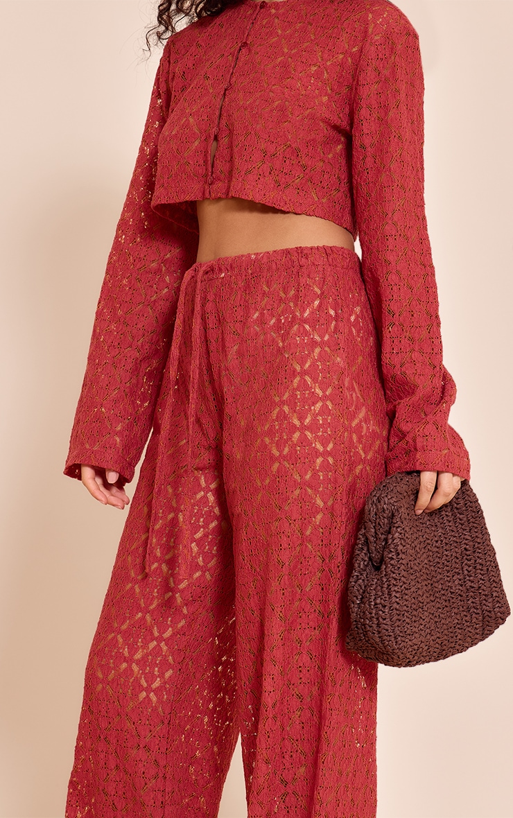 Pantalon droit en dentelle rouille image 4
