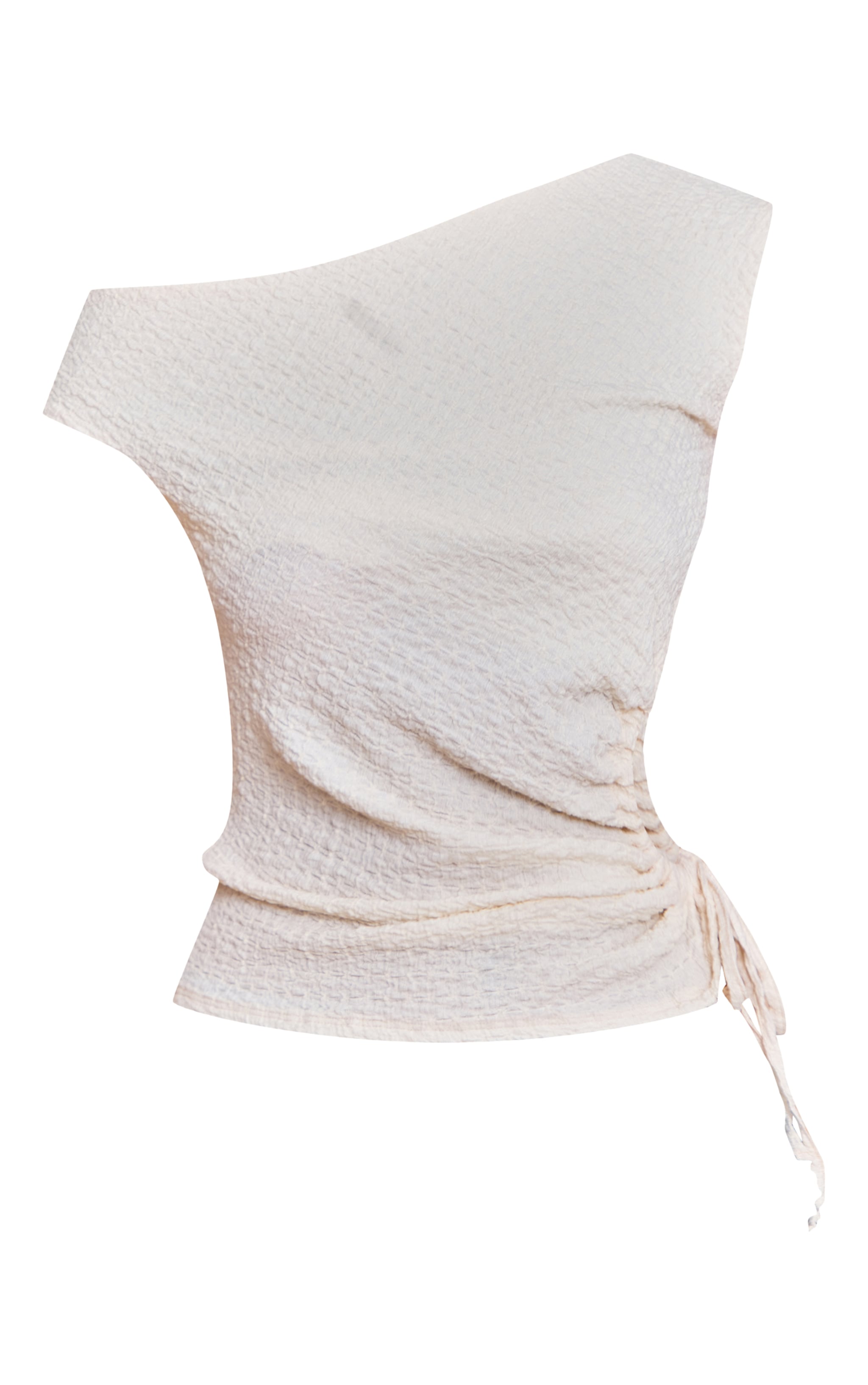 Cream Textured Asymmetric Detail Side Cut Out Long Top image 5