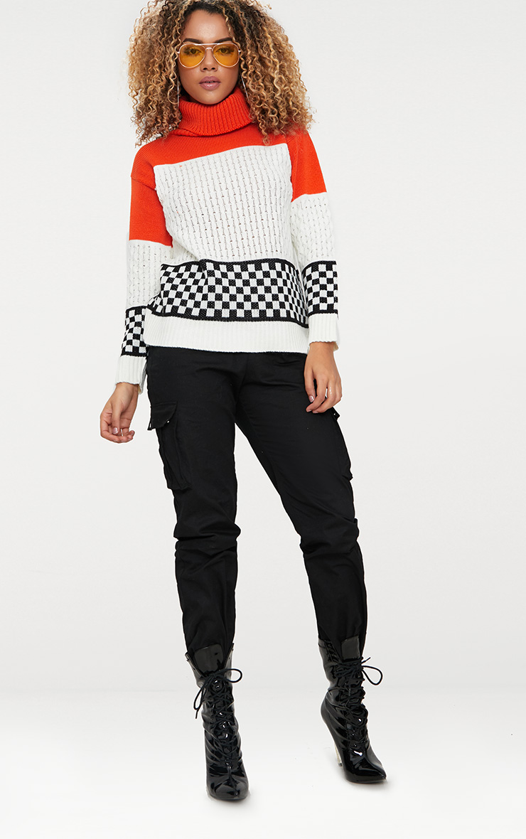Orange Checkboard Colourblock Jumper PrettyLittleThing