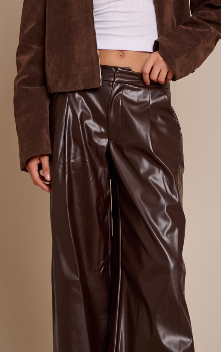 Chocolate Pleated Faux Leather Pants image 4