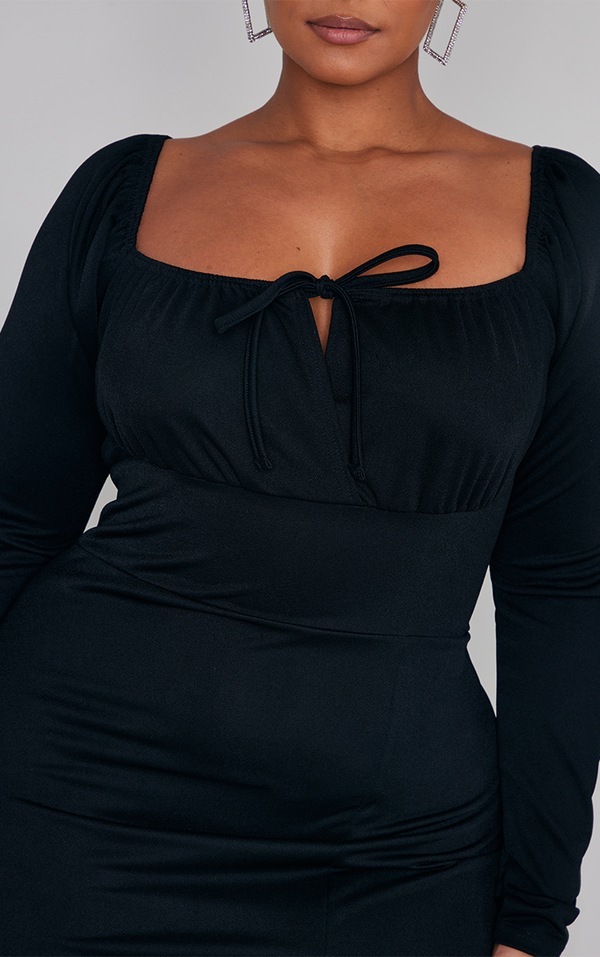 puff sleeve black tie dress