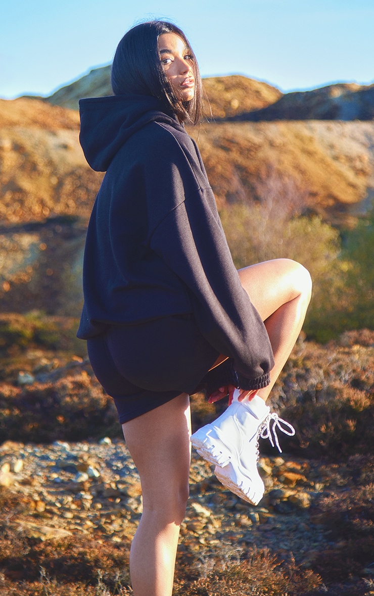 Black Oversized Badge Detail Hoodie image 2