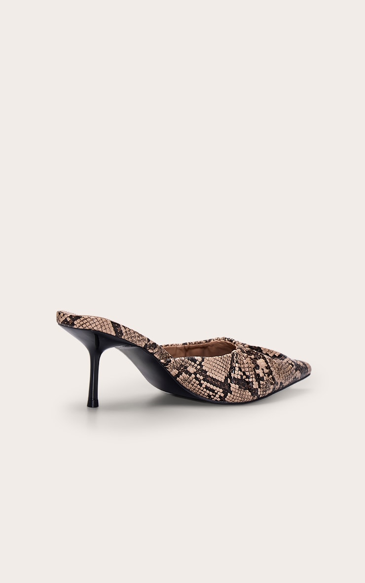 Natural Snake PU Ruched Low Heel Court Mule image 4