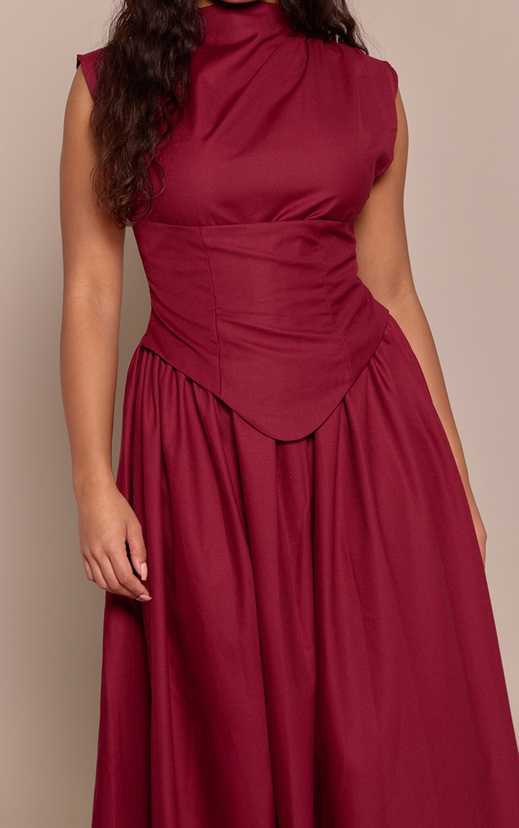 Shape Burgundy Woven High Neck Corseted Maxi Shift Dress image 4