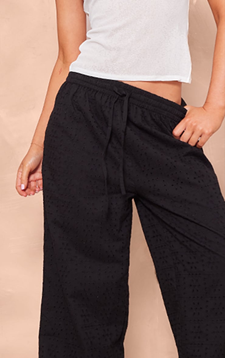 Black Broderie Drawstring Waist Pants image 4