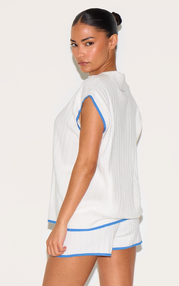 Petite Cream Knitted Collared V Neck Top image 2