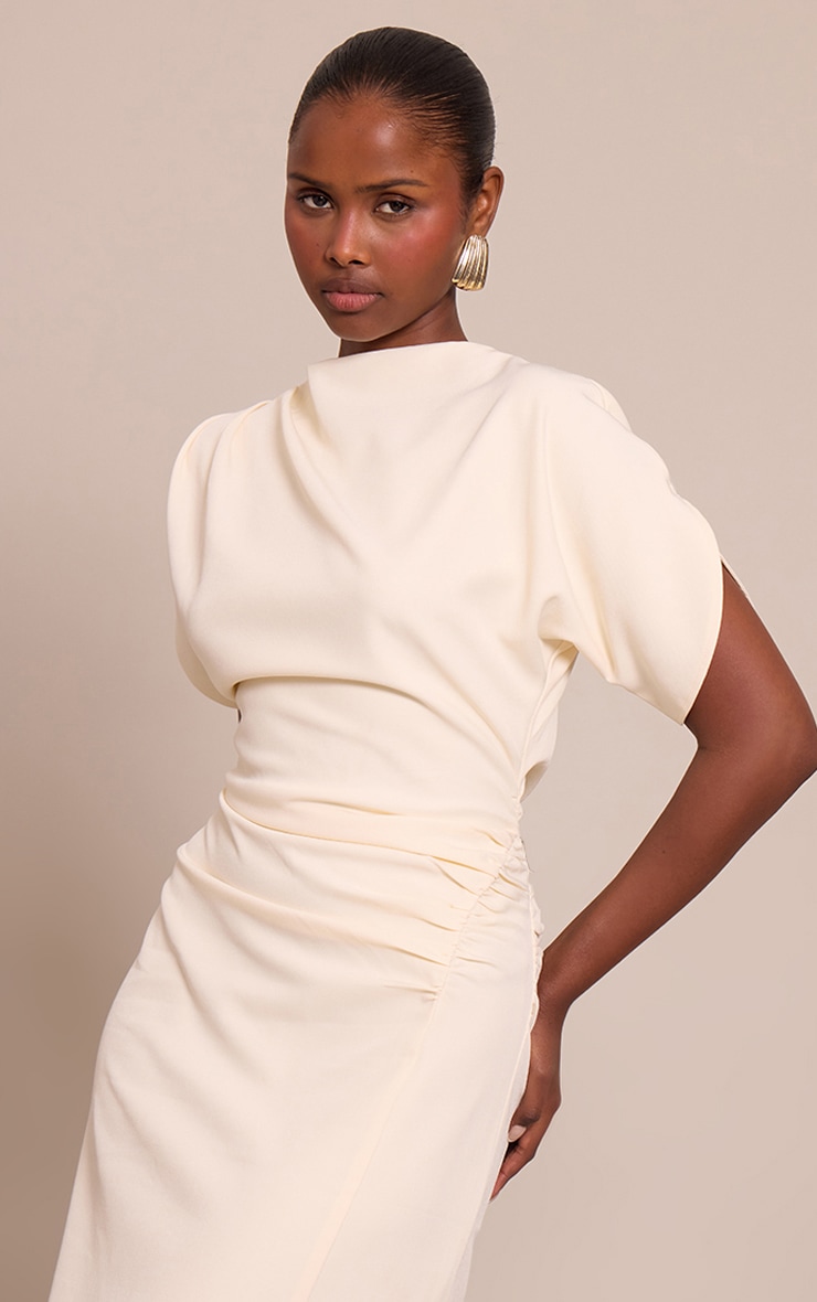 Cream Short Sleeve Woven Maxi Dress image 4