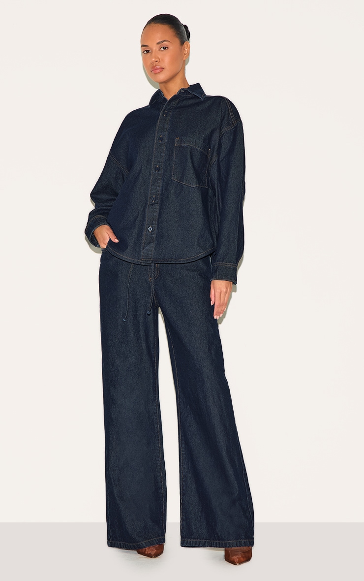 Dark Indigo Low Rise Tie Waistband Wide Leg Jeans image 2