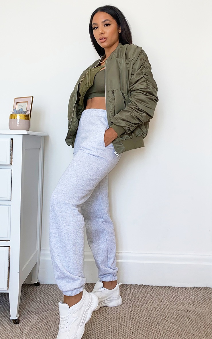 Khaki Ruched Oversized Bomber Jacket