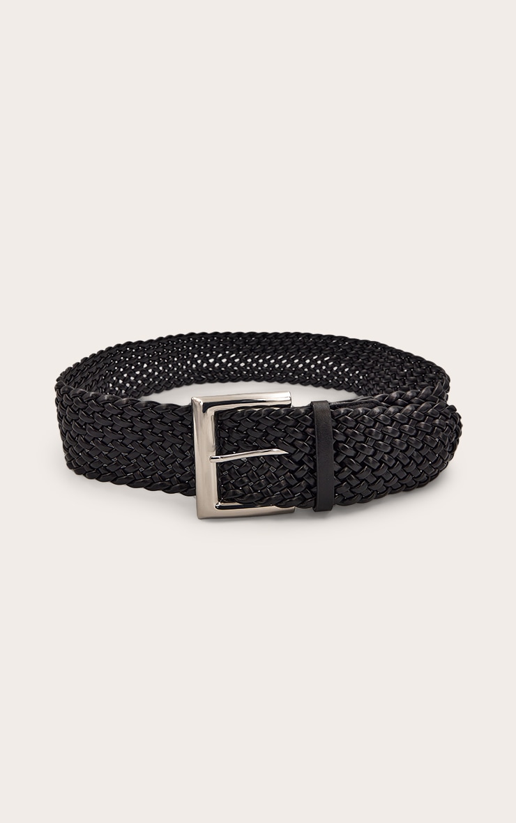 Black Thick Weave Square Buckle Belt image 2