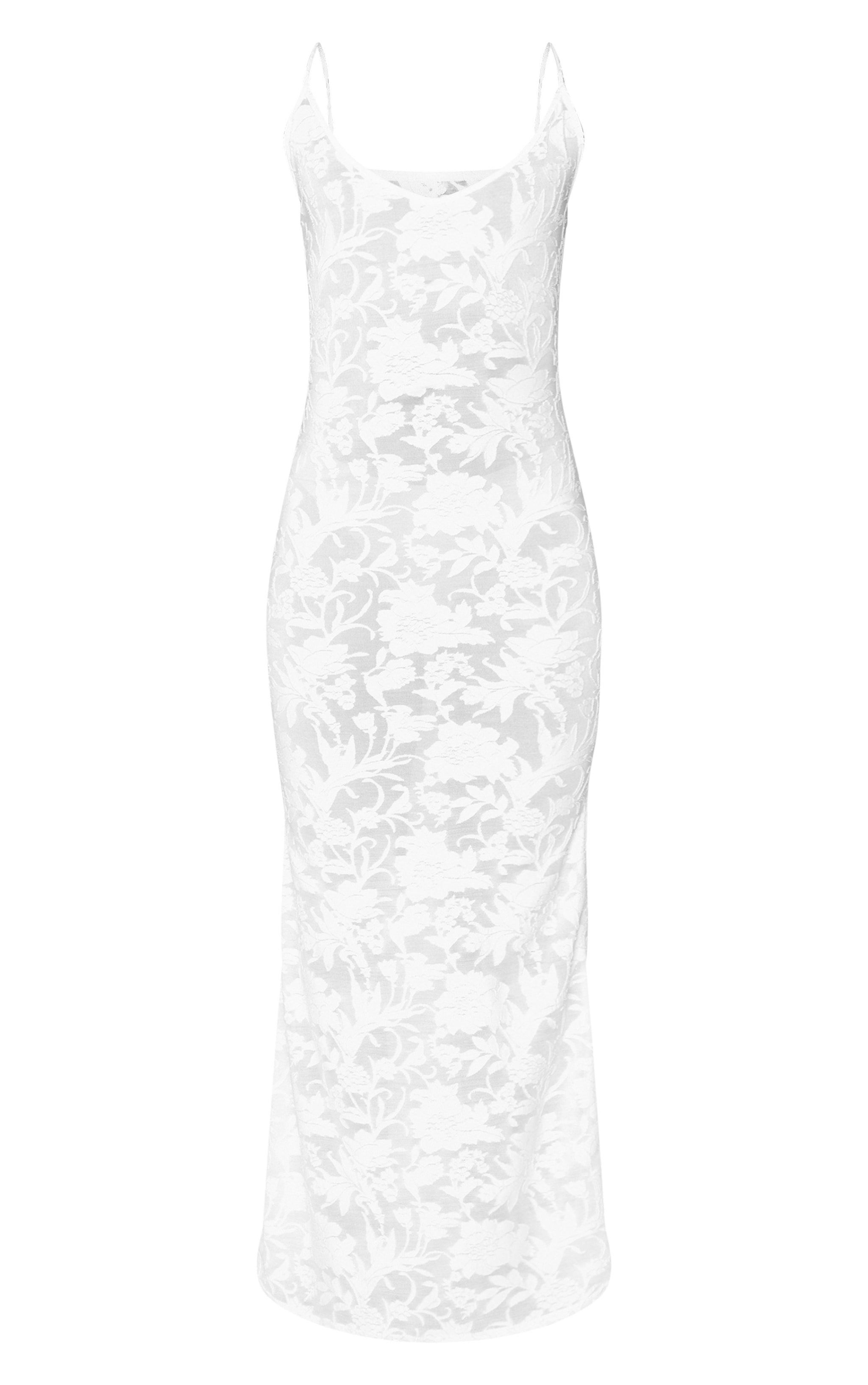 Tall White Floral Textured Cami Strap Maxi Dress image 5