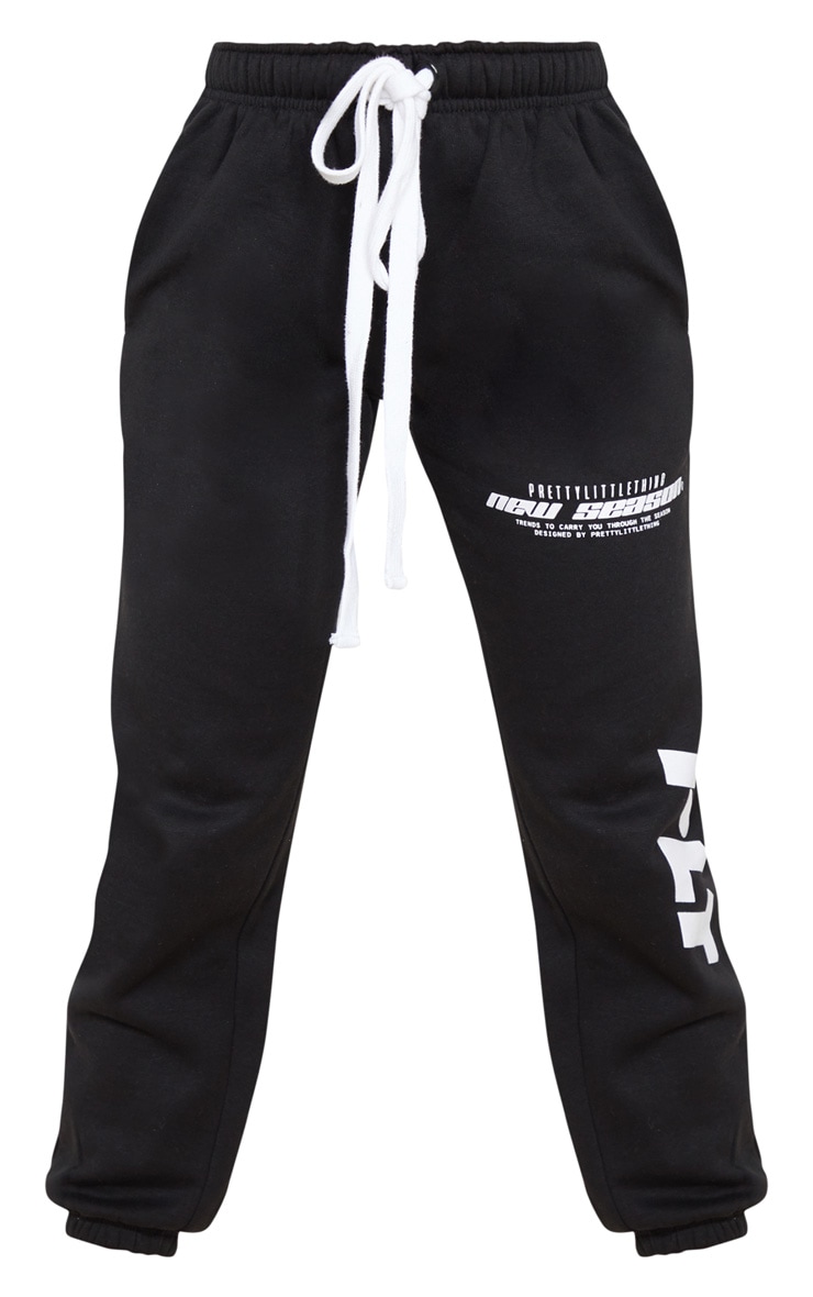 PRETTYLITTLETHING Black New Season Graphic Sweatpants image 5