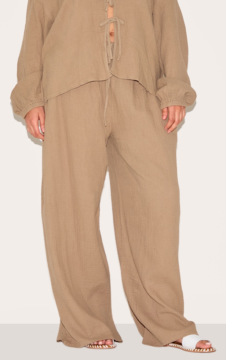 Plus Pantalon large en étamine texturée argile image 2