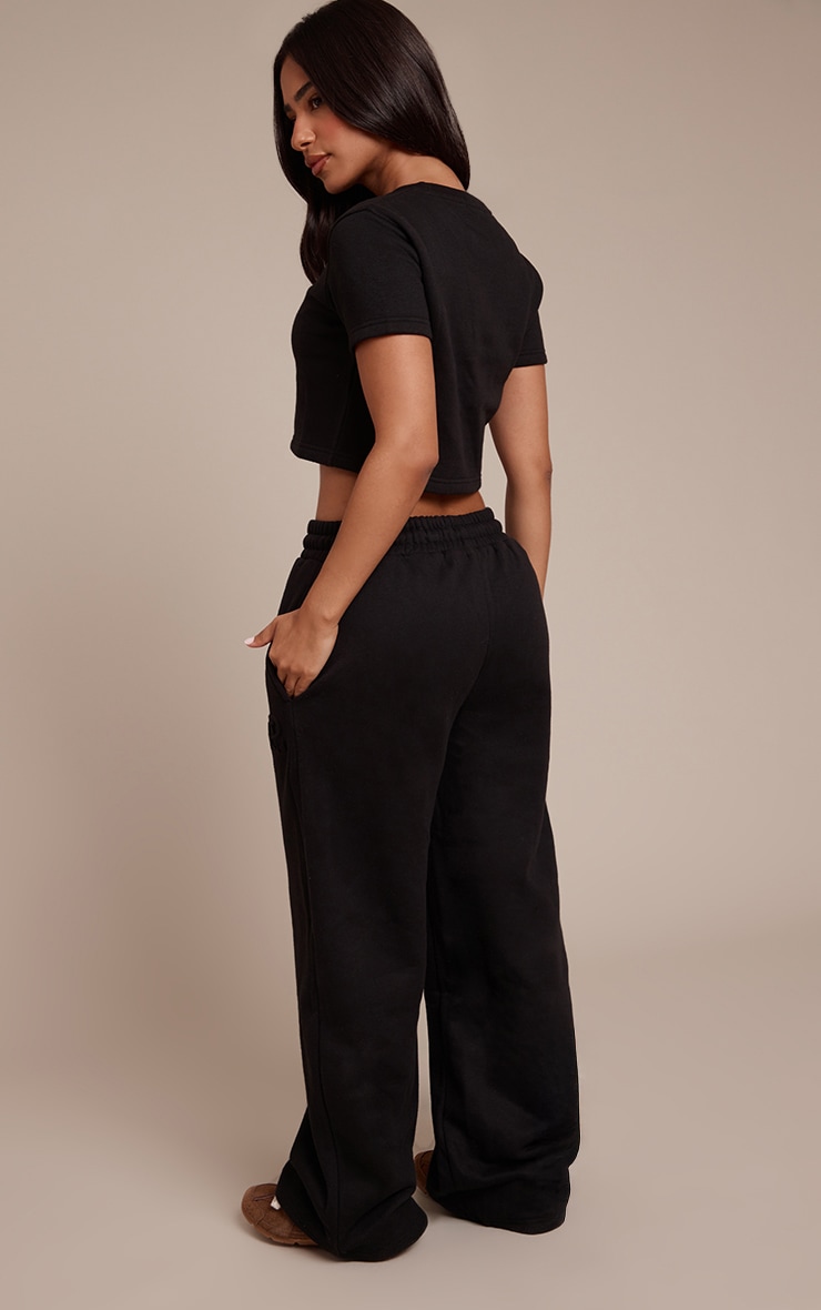 Petite Jogging large noir à cordons ajustables et logo PrettyLittleThing image 3