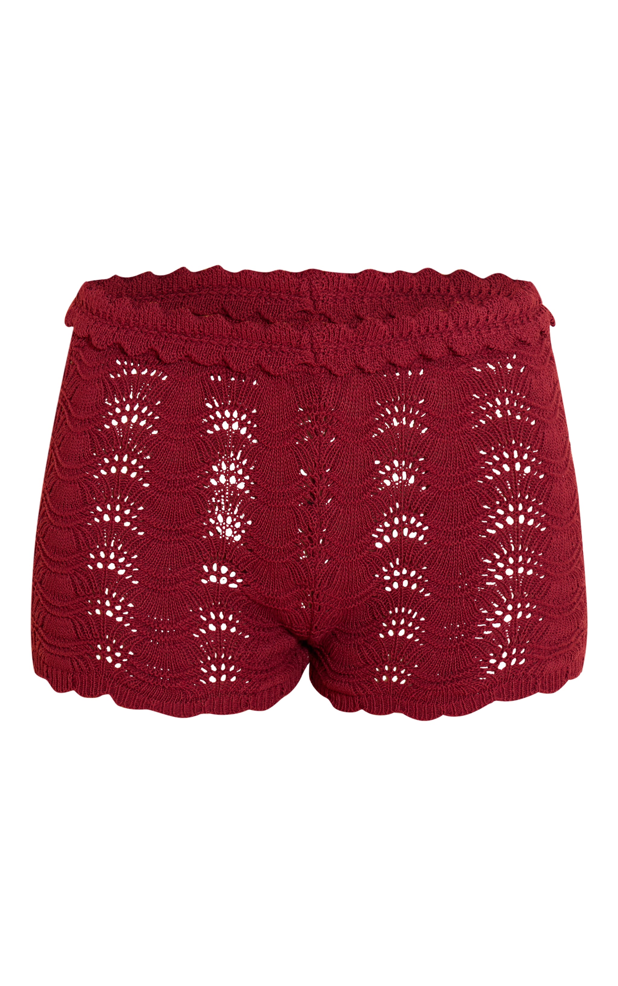Burgundy Waistband Detail Crochet Mini Shorts image 6