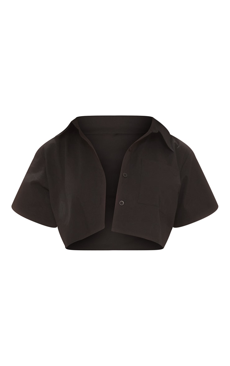 Black Boxy Cropped Pocket Front Shirt image 5