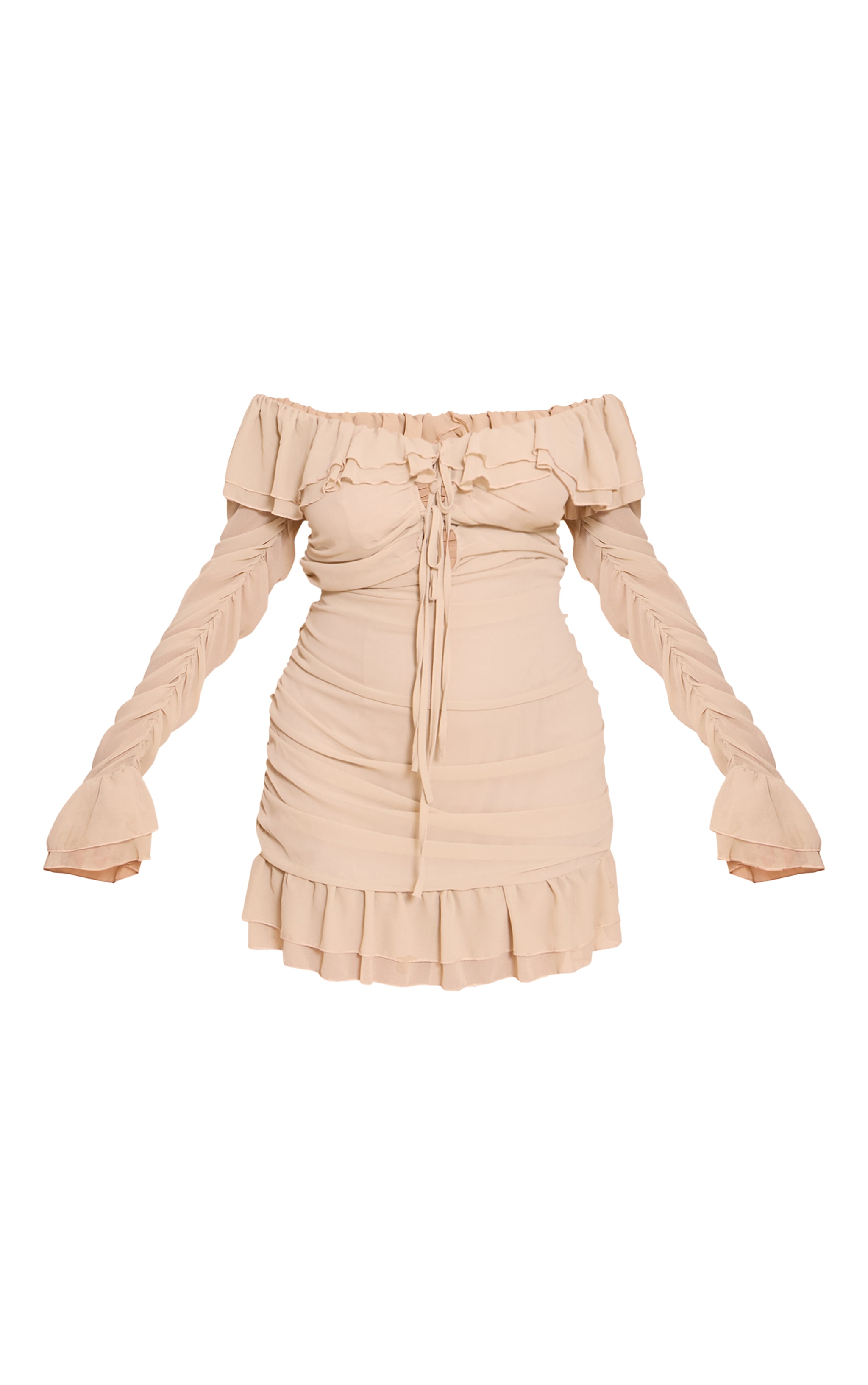 Plus Almond Oil Bardot Ruffle Detail Shift Dress image 5