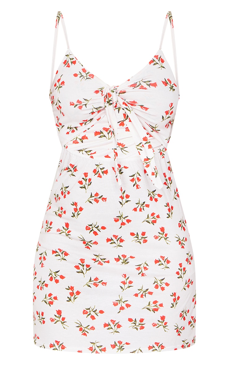 Cream Ditsy Floral Print Tie Front Shift Dress image 5