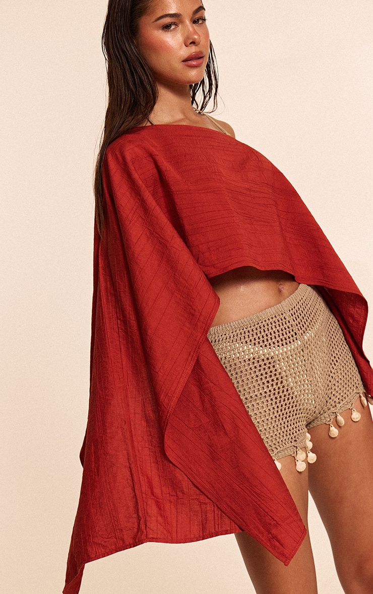 Rust Linen Look Long Sleeve Beach Top image 3