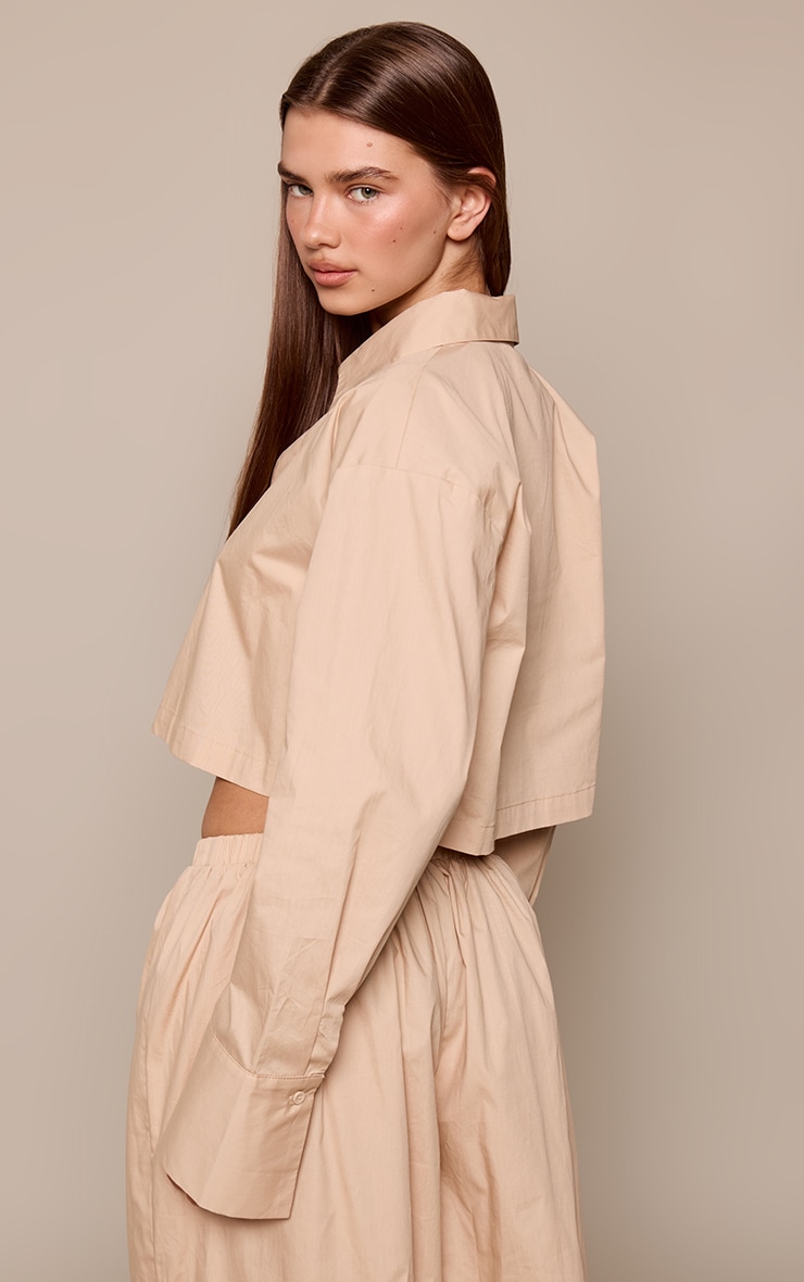 Taupe Woven Cropped Shirt image 2